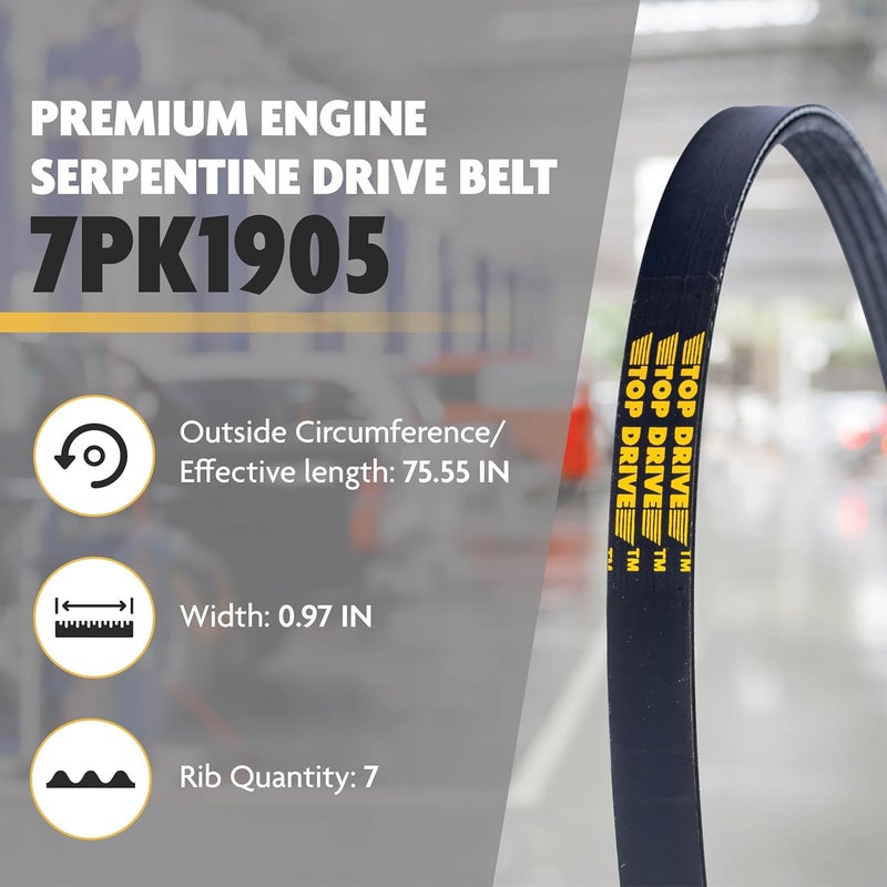 TOP DRIVE , 7PK1905, Premium Engine EPDM Serpentine Drive Belt, Equivalent References - K070750, 5070750 - Image 2